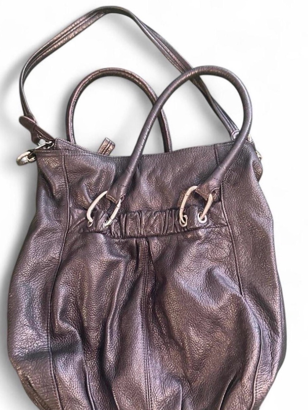 b. makowsky Metallic Plum Leather Tote